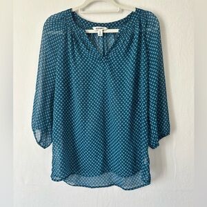 Old Navy Sheer Peasant Tunic Top – Blue Geometric Print – Women’s Size M